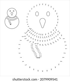Snowman Icon Dot To Dot, Snow Man Icon, Connect The Dots Puzzle Game Vector Art Illustration