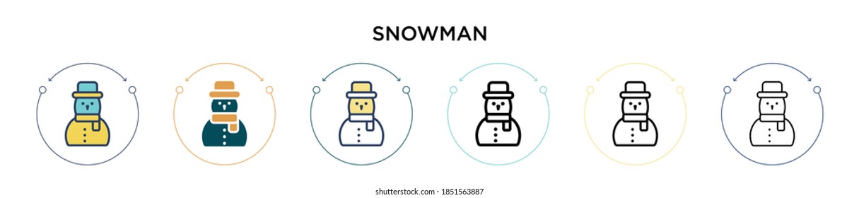 Snowman icon in filled, thin line, outline and stroke style. Vector illustration of two colored and black snowman vector icons designs can be used for mobile, ui, web