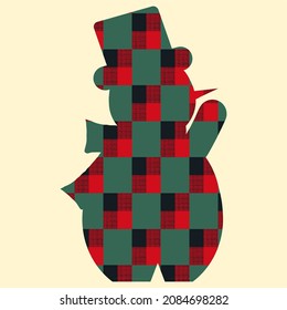  Snowman icon flat cartoon style. Snowman with hat. Vector illustration of plaid design.  Vintage ornament for wallpaper, printing on the packaging paper, textiles, poster