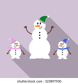 Snowman icon. Flat design style modern vector illustration. Isolated on stylish color background.