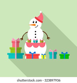 Snowman icon. Flat design style modern vector illustration. Isolated on stylish color background.