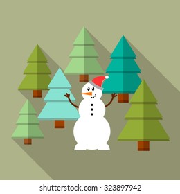 Snowman icon. Flat design style modern vector illustration. Isolated on stylish color background.