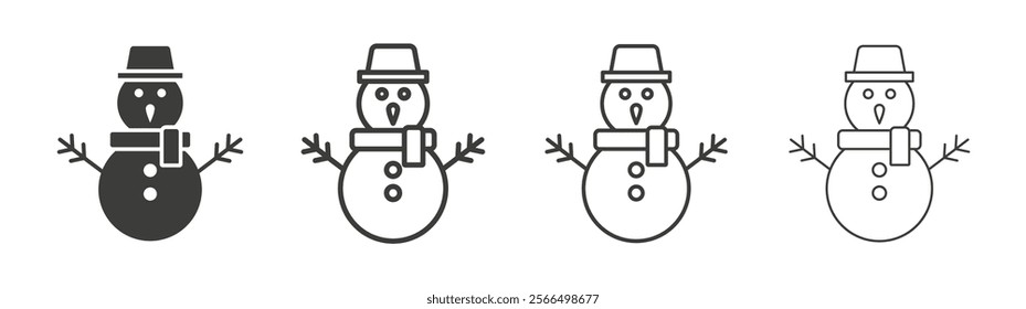 Snowman icon flat and linear vector illustration on white background.