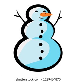 Snowman. Snowman Icon. Flat style icon with black outline. Symbol. Sign. Stock Vector Illustration. Transparent. White Isolated.