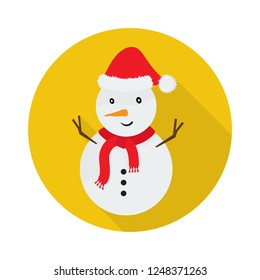 snowman icon in flat style with long shadow, isolated vector illustration on white transparent background.