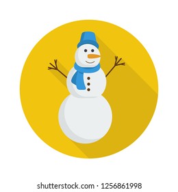 snowman icon in flat style with long shadow,isolated vector illustration on white transparent background.