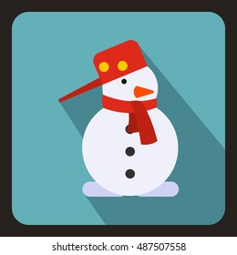 Snowman icon in flat style with long shadow. New year symbol vector illustration