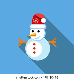 Snowman icon in flat style with long shadow vector illustration