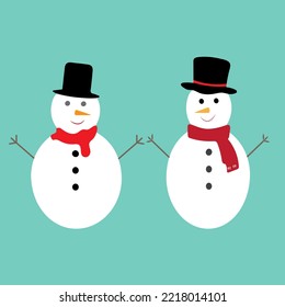 Snowman icon flat style. Vector eps10. Snowman with hat and scarf. Vector illustration. New year concept.