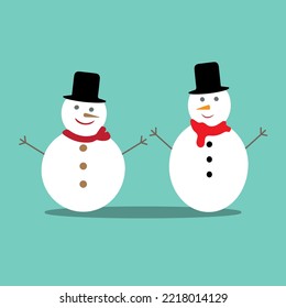 Snowman icon flat style. Vector eps10. Snowman with hat and scarf. Vector illustration. New year concept.