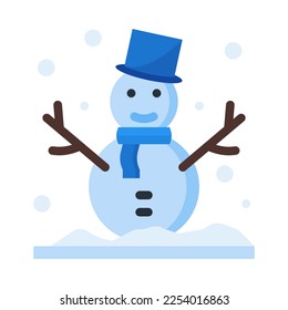 Snowman icon in flat style vector, snow ball icon, winter