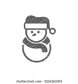Snowman icon in grunge texture. Vintage style vector illustration.