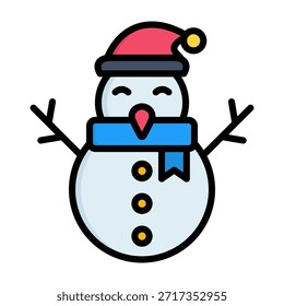 Ilustración vectorial de color de línea de icono de muñeco de nieve