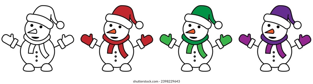 Snowman icon in line. Outline snowman icons set. Winter snowman sign in line. Stock vector illustration