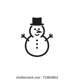 Snowman Icon, Line Sign, Vector Illustration