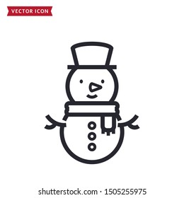 Snowman icon. Line symbol for winter holiday or Christmas themes. Vector outline illustration isolated on a white background.