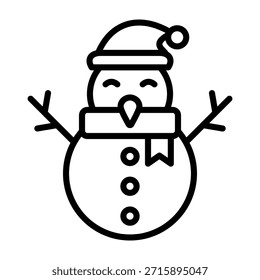 Ilustración vectorial de línea de icono de muñeco de nieve