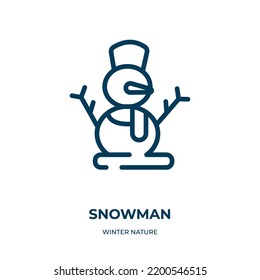 Snowman icon. Linear vector illustration from winter nature collection. Outline snowman icon vector. Thin line symbol for use on web and mobile apps, logo, print media.