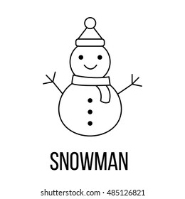 Snowman icon or logo line art style. Vector Illustration.