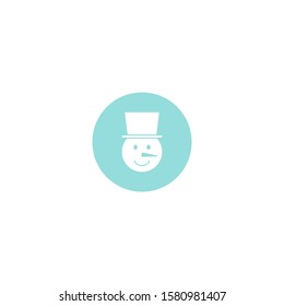 Snowman icon on blue background, christmas sticker. Vector illustration, flat design. 