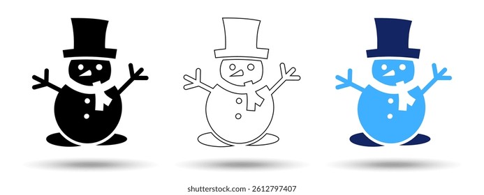 Snowman icon. Snowman icon on a white background, isolated. The icon has three uses in applications and websites. Vector illustration. Snowman icon on a white background.