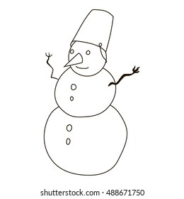 Snowman icon in outline style isolated on white background. New year symbol vector illustration