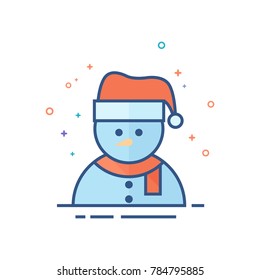 Snowman icon in outlined flat color style. Vector illustration.