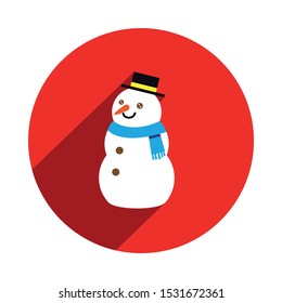 Snowman Icon in a Red Circle with Long Shadow