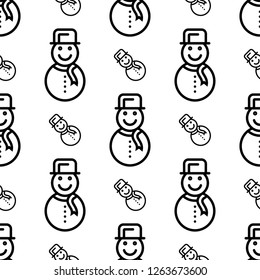 Snowman Icon Seamless Pattern, Snow Sculpture Of Man Icon Vector Art Illustration