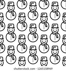 Snowman Icon Seamless Pattern, Snow Sculpture Of Man Icon Vector Art Illustration