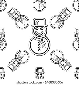 Snowman Icon Seamless Pattern, Snow Sculpture Of Man Icon Vector Art Illustration