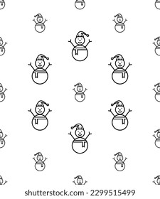 Snowman Icon Seamless Pattern, Snow Sculpture Of Man Icon Vector Art Illustration