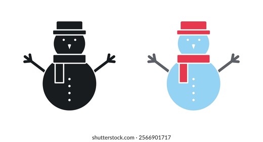 Snowman icon set in black and colored