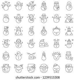 snowman icon set for christmas and winter theme editable outline