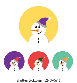 Snowman icon set. Flat design style modern vector illustration. Isolated on stylish color background.