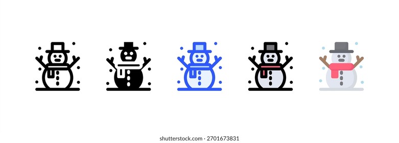 Snowman icon set multiple style collection. Vector illustration.