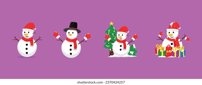 snowman icon set. winter snowman character flat style design. vector snowman