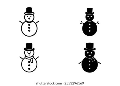 Snowman icon silhouette set vector