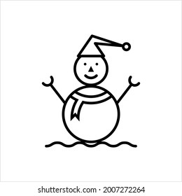 Snowman Icon, Snow Sculpture Of Man Icon Vector Art Illustration
