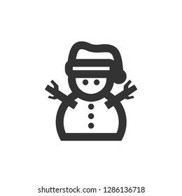 Snowman icon in thick outline style. Black and white monochrome vector illustration.