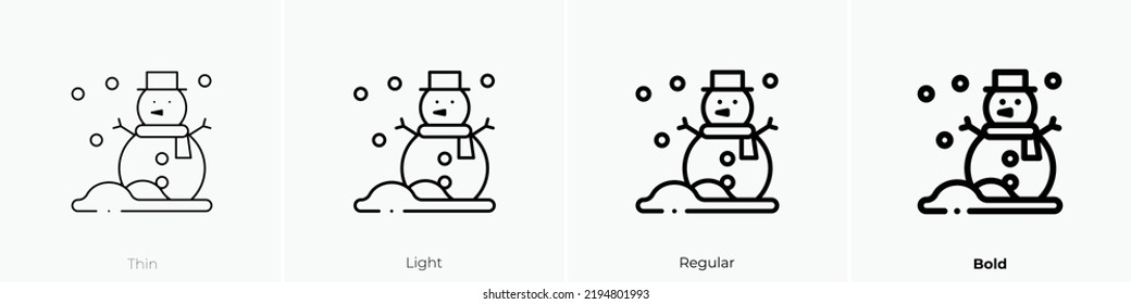 snowman icon. Thin, Light Regular And Bold style design isolated on white background