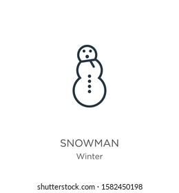 Snowman icon. Thin linear snowman outline icon isolated on white background from winter collection. Line vector sign, symbol for web and mobile
