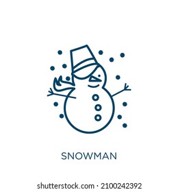 snowman icon. Thin linear snowman outline icon isolated on white background. Line vector snowman sign, symbol for web and mobile