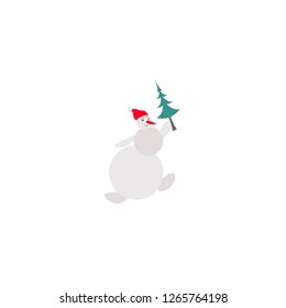 Snowman icon. Snowman with tree. Winter man icon.