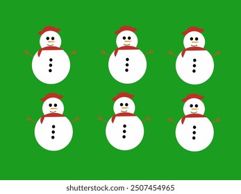 Snowman icon vector cartoon illustration with green background suitable for Christmas decoration.