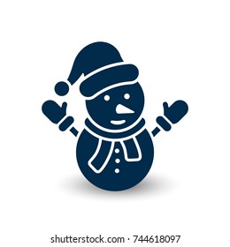 Snowman icon, vector festive simple symbol. Snowman with hat flat black silhouette illustration.