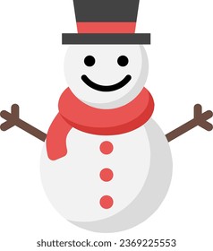 Snowman icon vector for winter event. Snowman with hat and scarf in cold season. Snowman design as an icon, symbol, winter or Christmas decoration