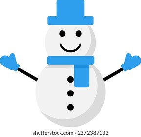 Snowman icon vector for winter event. Snowman with hat and scarf in cold season. Snowman design as an icon, symbol, winter or Christmas decoration