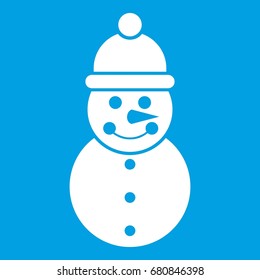 Snowman icon white isolated on blue background vector illustration