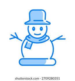 Icono de muñeco de nieve. invierno, frío, nieve, congelado, vacaciones, Navidad, hielo, dibujos animados, lindo, personaje. Ilustración de icono de Vector